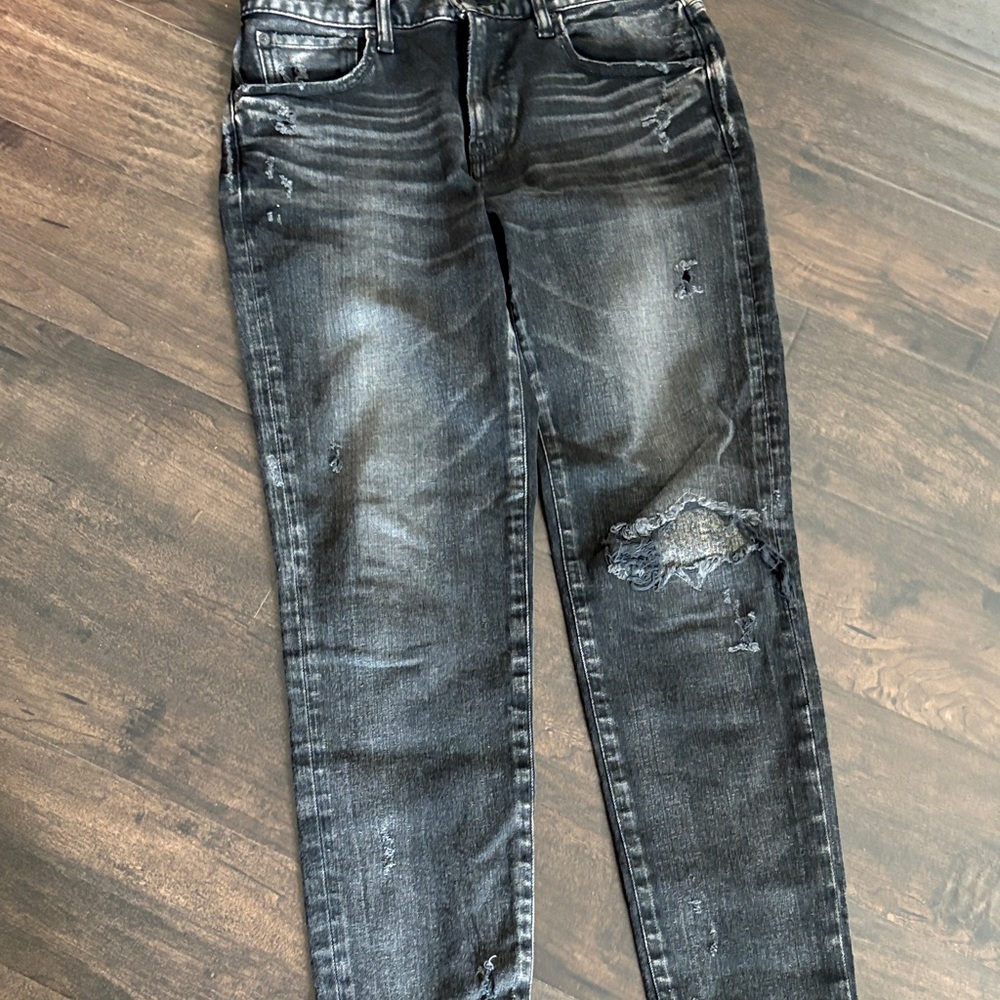 Moussy Black Washed Skinny Jeans with Distressed Knee
